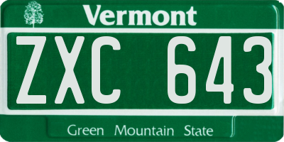 VT license plate ZXC643