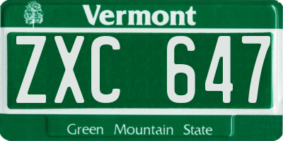 VT license plate ZXC647
