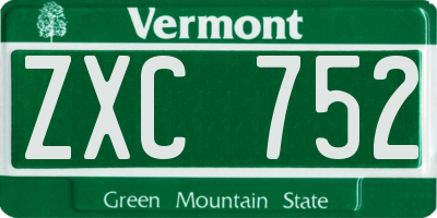 VT license plate ZXC752