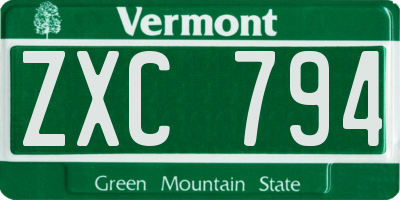 VT license plate ZXC794