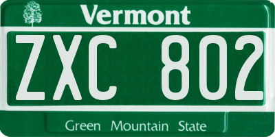 VT license plate ZXC802