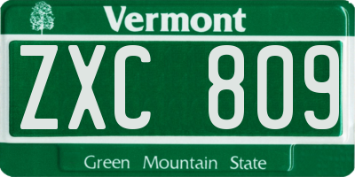 VT license plate ZXC809