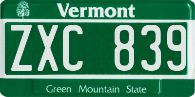 VT license plate ZXC839