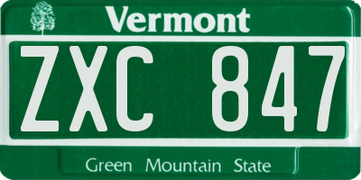 VT license plate ZXC847