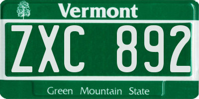 VT license plate ZXC892