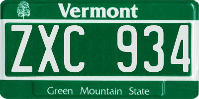 VT license plate ZXC934