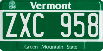 VT license plate ZXC958
