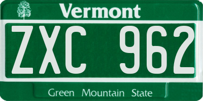 VT license plate ZXC962
