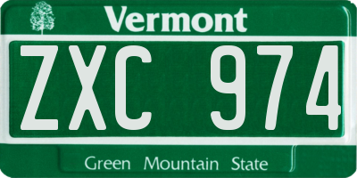 VT license plate ZXC974