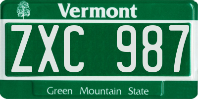 VT license plate ZXC987