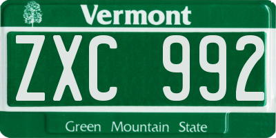 VT license plate ZXC992