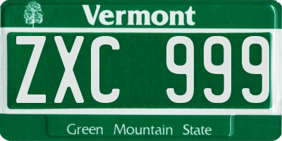 VT license plate ZXC999