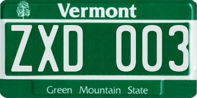 VT license plate ZXD003