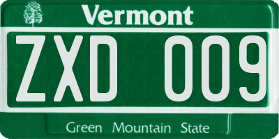 VT license plate ZXD009