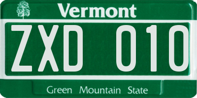 VT license plate ZXD010