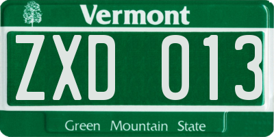 VT license plate ZXD013