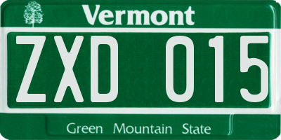 VT license plate ZXD015