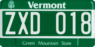 VT license plate ZXD018
