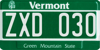 VT license plate ZXD030