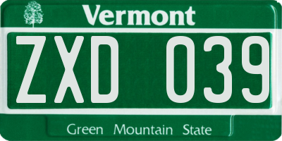 VT license plate ZXD039