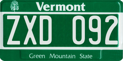 VT license plate ZXD092