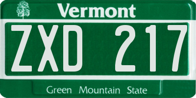 VT license plate ZXD217
