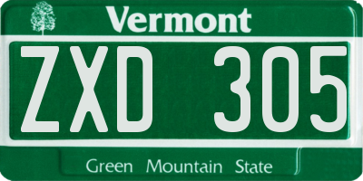 VT license plate ZXD305