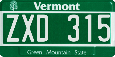 VT license plate ZXD315