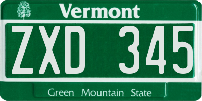 VT license plate ZXD345