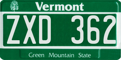 VT license plate ZXD362