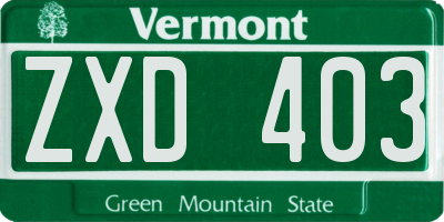 VT license plate ZXD403