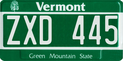 VT license plate ZXD445