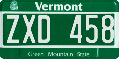 VT license plate ZXD458