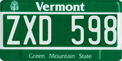 VT license plate ZXD598