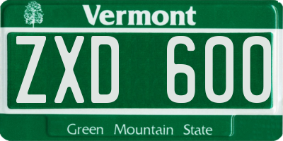 VT license plate ZXD600