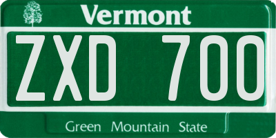VT license plate ZXD700