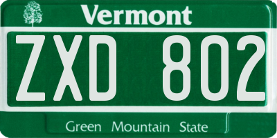 VT license plate ZXD802