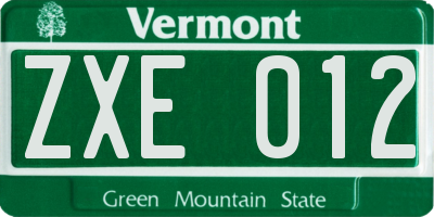 VT license plate ZXE012