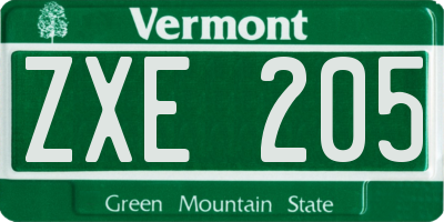 VT license plate ZXE205
