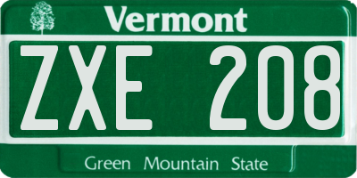 VT license plate ZXE208