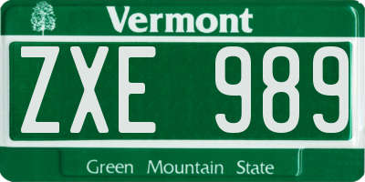 VT license plate ZXE989