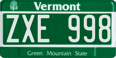 VT license plate ZXE998