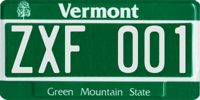 VT license plate ZXF001