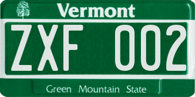 VT license plate ZXF002