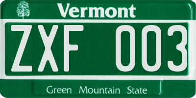 VT license plate ZXF003