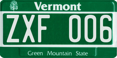 VT license plate ZXF006