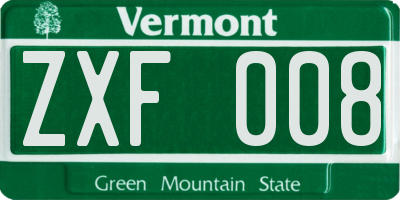 VT license plate ZXF008