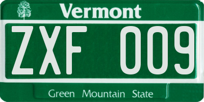 VT license plate ZXF009
