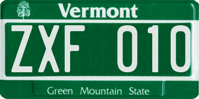 VT license plate ZXF010