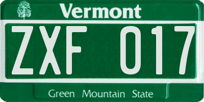VT license plate ZXF017